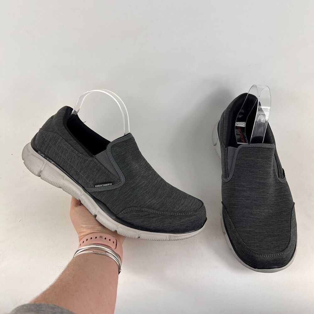 Skechers dual lite mens size 11.5 grey white light weight athletic pull on shoes